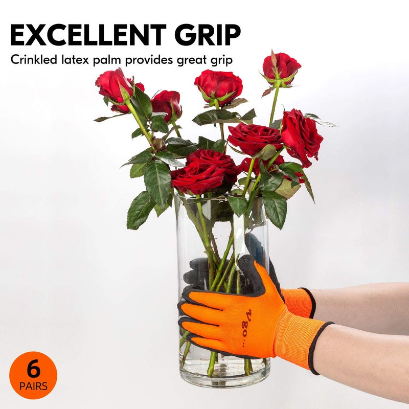 Vgo... 6-Pairs Latex Rubber Coated Gardening and Work Gloves (Size XL, High-Vis Green & Orange, RB6023) - Image 5